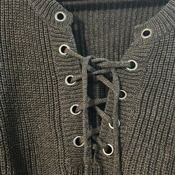 Grey Cropped Laces Pirate Forever 21 Baggy Sweater - Picture 2 of 7